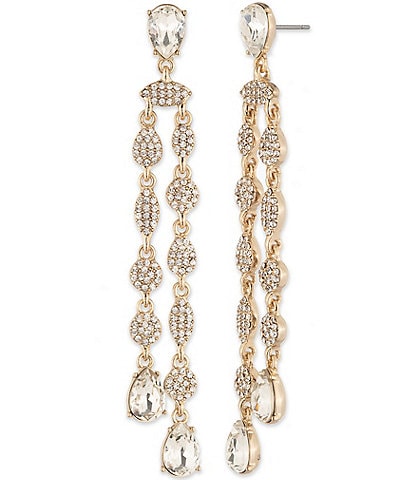 Givenchy Gold Tone Crystal Pave Pear Linear Earrings