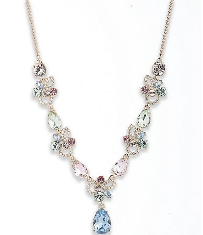 Givenchy Crystal Gold Tone Multi Petal Pendant Y Necklace
