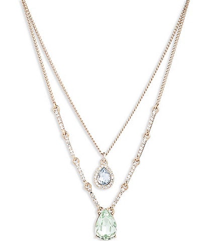 Givenchy Gold Tone Multi Row Crystal Short Pendant Necklace