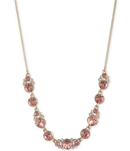 Givenchy Gold Tone Rose Peach Crystal Collar Necklace