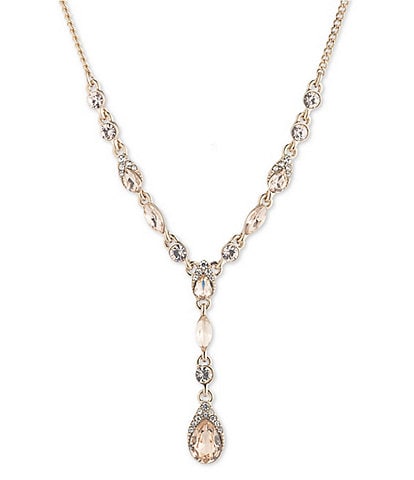 Givenchy Gold Tone Silk Pear Stone Y Necklace