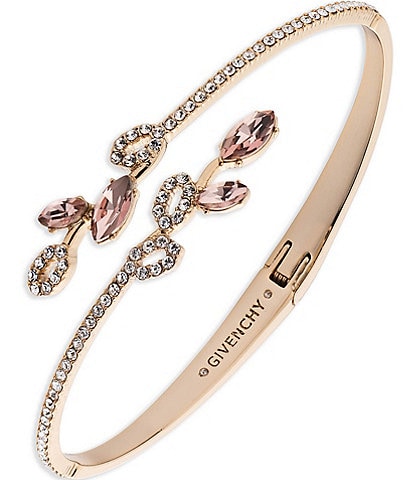 Givenchy Gold Tone Vintage Rose Bypass Crystal Bangle Bracelet
