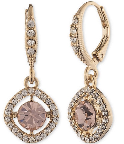 Givenchy Gold Tone Vintage Rose Crystal Drop Earrings