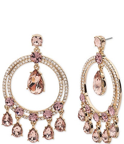 Givenchy Gold Tone Vintage Rose Crystal Orbital Drop Earrings
