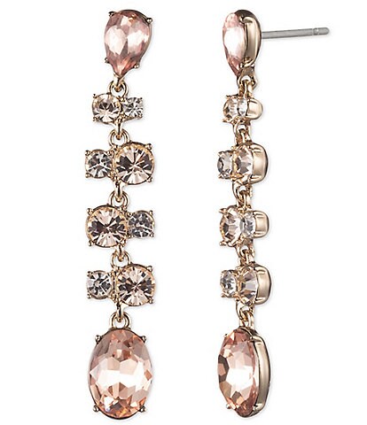 Givenchy Gold Vintage Rose Crystal Drop Linear Earrings