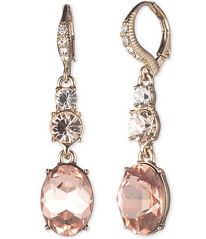 Givenchy Gold Vintage Rose Crystal Oval Double Drop Earrings