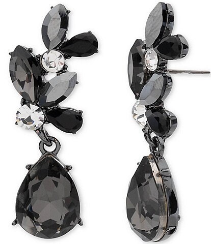 Givenchy Hematite Tone Jet Crystal Cluster Drop Earrings