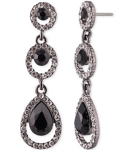 Givenchy Hematite Tone Jet Crystal Linear Earrings