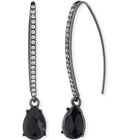 Givenchy Hematite Tone Jet Pear Stone Threader Earrings