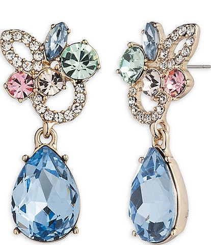 Givenchy Multi Color Crystal Cluster Gold Drop Earrings