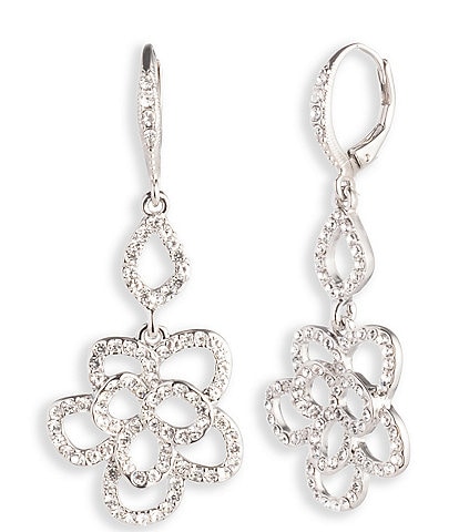 Givenchy Pierced Floral Crystal Double Drop Earrings
