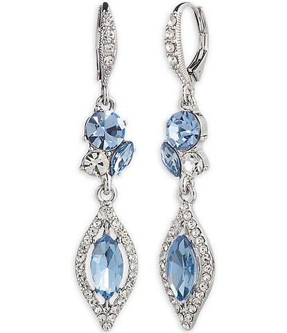 Givenchy Pierced Lever Back Blue Toned Crystal Drop Earrings