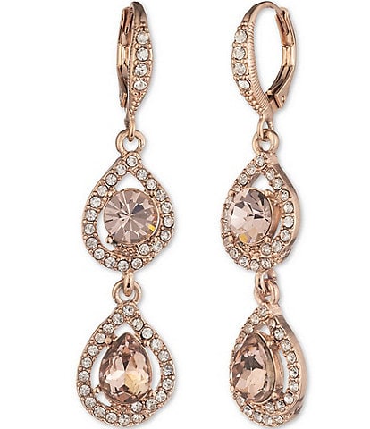 Givenchy Rose Gold Crystal Pear Stone Double Drop Earrings