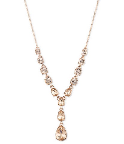 Givenchy Rose Gold Tone Mixed Stone Y Necklace
