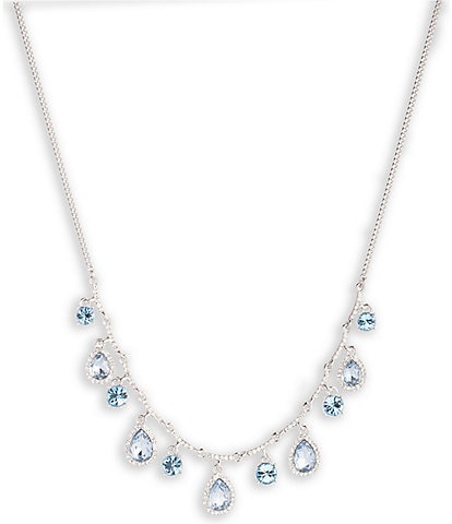 Givenchy Silver and Blue Stone Frontal Necklace