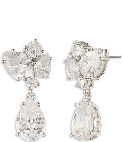 Givenchy Silver Tone Cluster CZ Drop Earrings