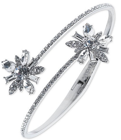 Givenchy Silver Tone Crystal Cluster Bypass Bangle Bracelet