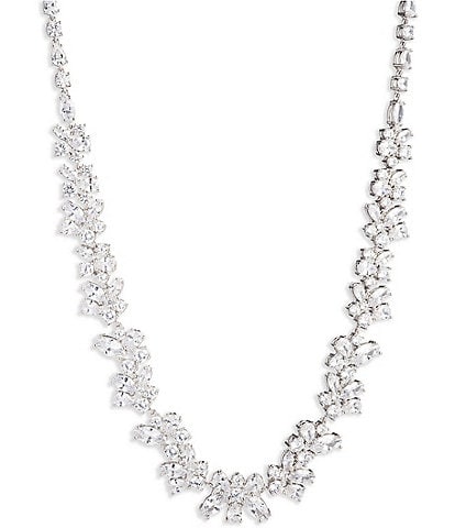 Givenchy Silver Tone Crystal Cluster Collar 16'' Necklace