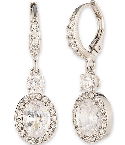 Givenchy Silver Tone Crystal CZ Drop Earrings