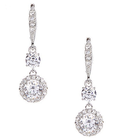 Givenchy Silver Tone Crystal CZ Halo Double Drop Earrings