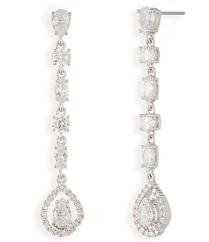 Givenchy Silver Tone Crystal CZ Linear Earrings