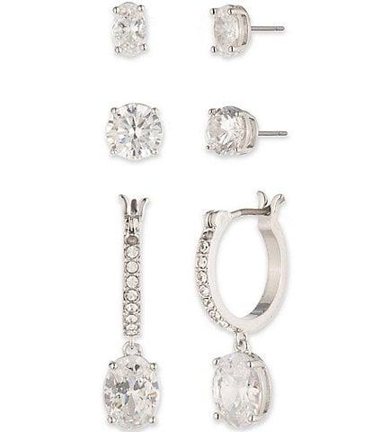 Givenchy Silver Tone Crystal CZ Trio Earring Set