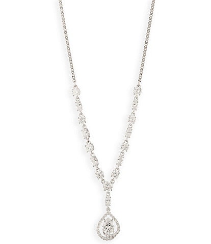 Givenchy Silver Tone Crystal CZ Y Necklace