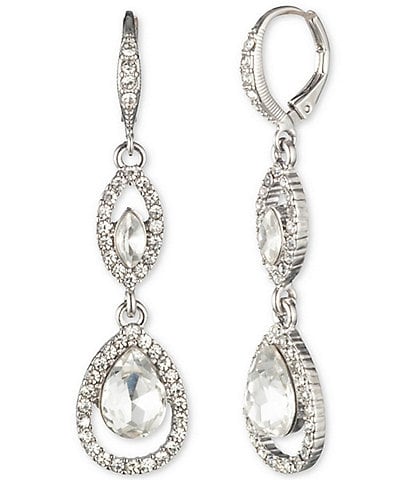 Givenchy Silver Tone Crystal Double Drop Earrings