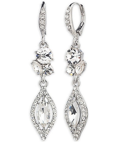 Givenchy Silver Tone Crystal Drop Earrings