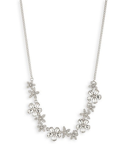 Silver Tone Crystal Floral Frontal Collar Necklace