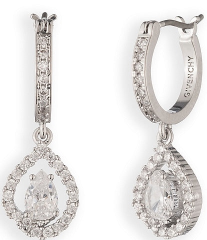 Givenchy Silver Tone Crystal Hoop CZ Drop Earrings