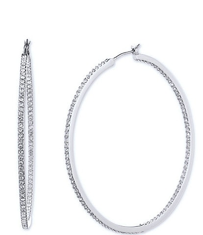 Givenchy Silver Tone Crystal Large Hoop Earrings
