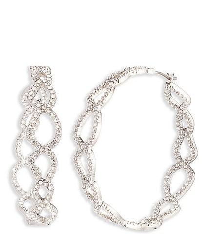 Givenchy Silver Tone Crystal Open Hoop Earrings