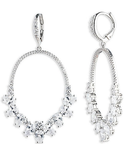 Givenchy Silver Tone Crystal Open Large Drop Earrings