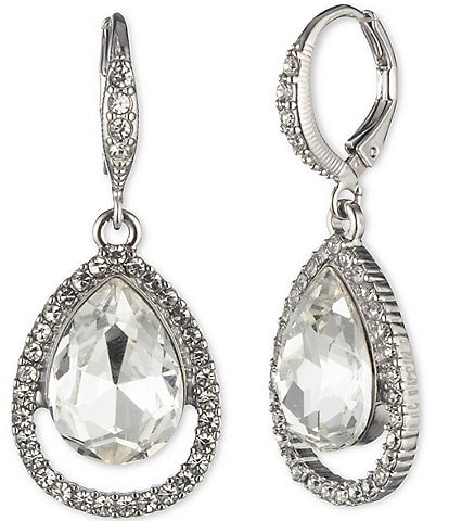 Givenchy Silver Tone Crystal Open Pave Pear Drop Earrings