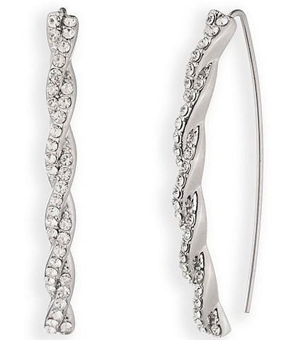 Givenchy Silver Tone Crystal Pave Threader Earrings