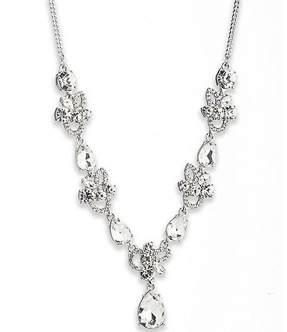 Givenchy Silver Tone Crystal Petal Pendant Y Necklace