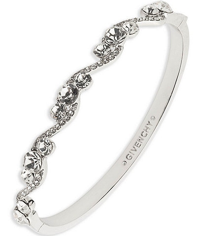 Givenchy Silver Tone Crystal Scroll Bangle Bracelet