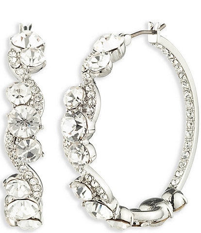 Givenchy Silver Tone Crystal Scroll Hoop Earrings