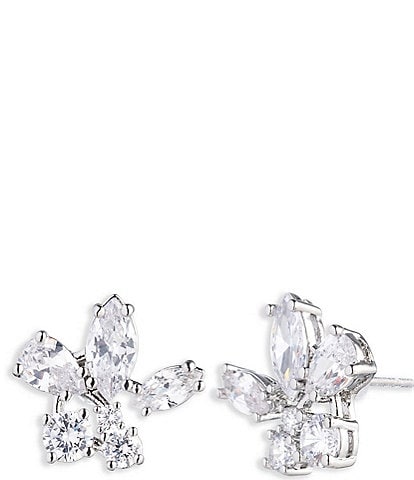 Givenchy Silver Tone Crystal Stud Earrings