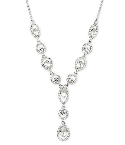 Givenchy Silver Tone Crystal Y Necklace