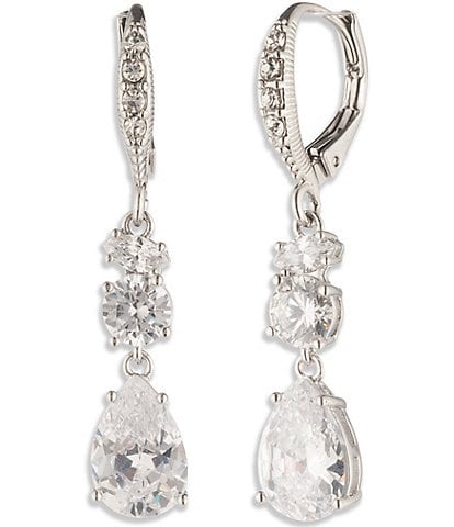 Givenchy Silver Tone CZ Double Drop Earrings