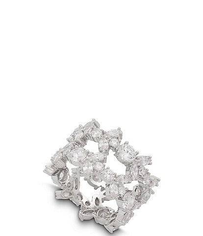 Givenchy Silver Tone CZ Double Row Statement Ring