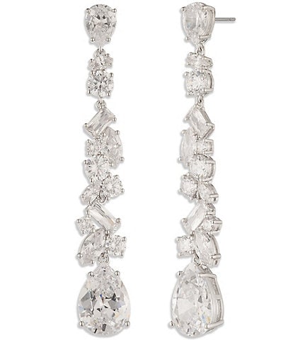 Givenchy Silver Tone Drama CZ Linear Earrings