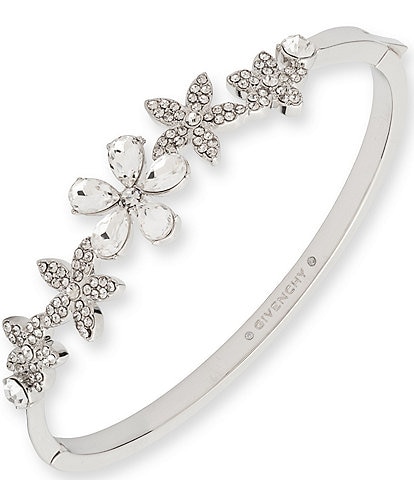 Givenchy Silver Tone Floral Bangle Bracelet