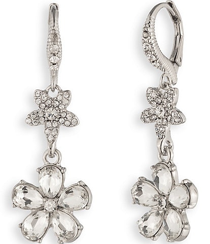 Givenchy Silver Tone Floral Double Drop Earrings