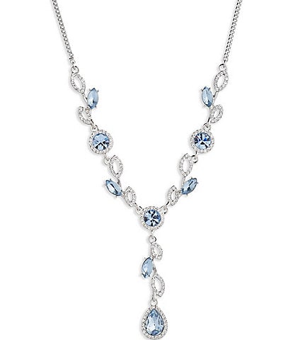 Givenchy Silver Tone Light Sapphire Crystal Y Necklace