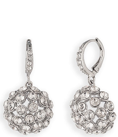 Givenchy Silver Tone Pave Cluster Drop Earrings