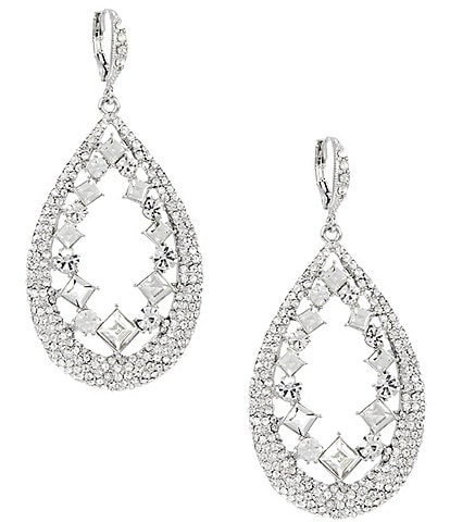 Givenchy Silver Tone Pave Pear Orbital Earrings