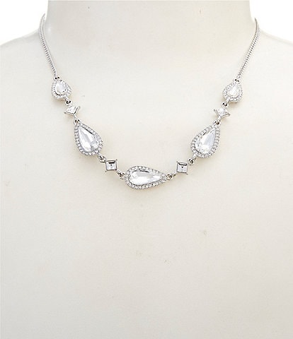 Givenchy Silver Tone Pear Stone Frontal Collar Necklace